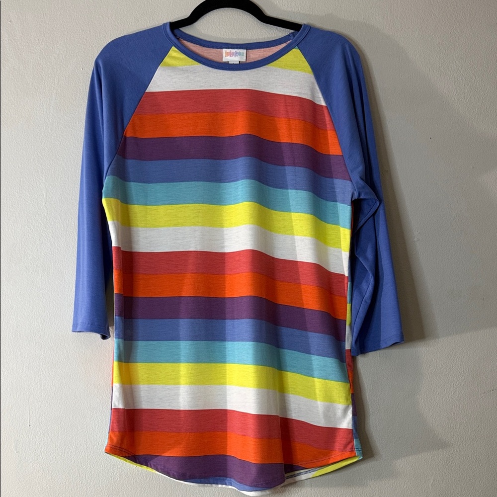 LuLaRoe Rainbow Striped Raglan Top Long Sleeve Soft Stretchy - Size L
